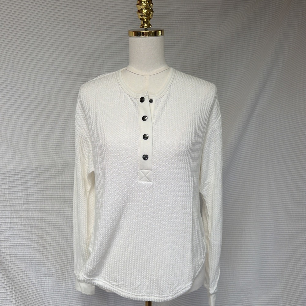 Anine Bing White Textured Waffle Long Sleeve Top T Shirt XS Heavyweight SOFT